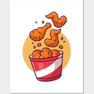 Flying Fried Chicken With Bucket Posters and Art